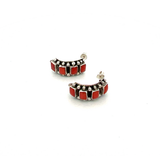 Sterling Silver 'Delvin John' Coral Half Hoop Earrings