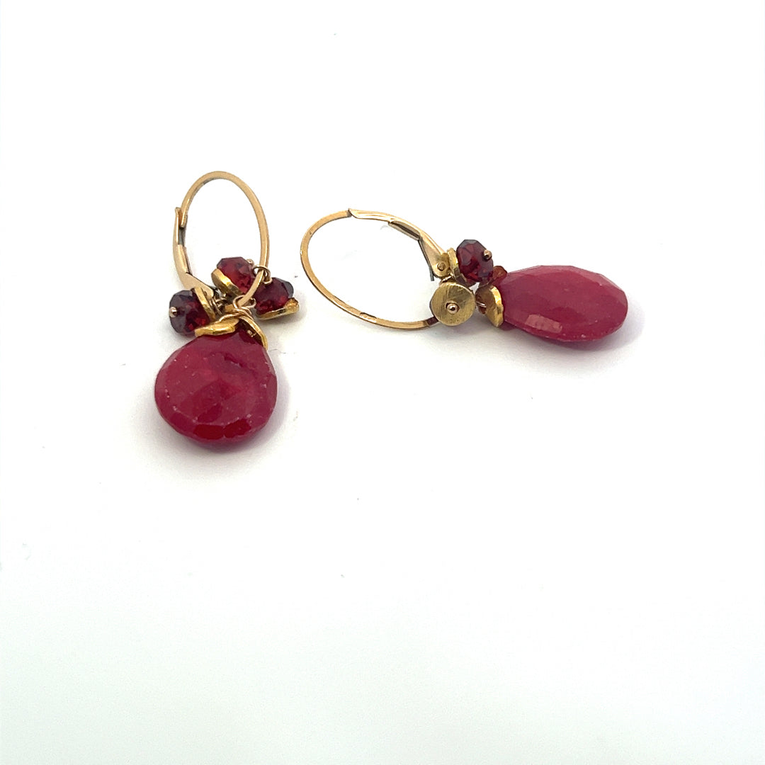 Ruby faceted  briolette Pear Shape Drop Earrings