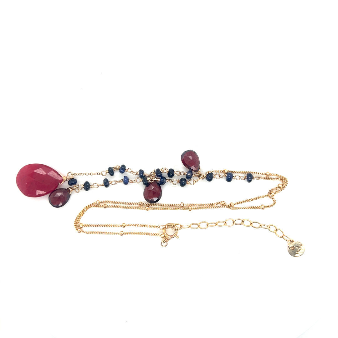 Ruby Pear Faceted with Garnet Accent Necklace