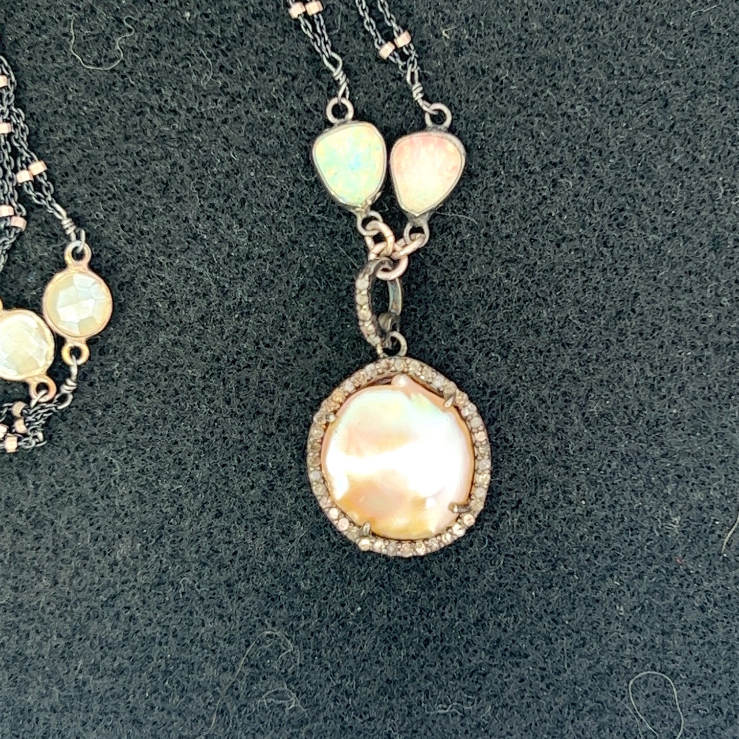 Opal Bezel, Keshi Pearl Halo Necklace