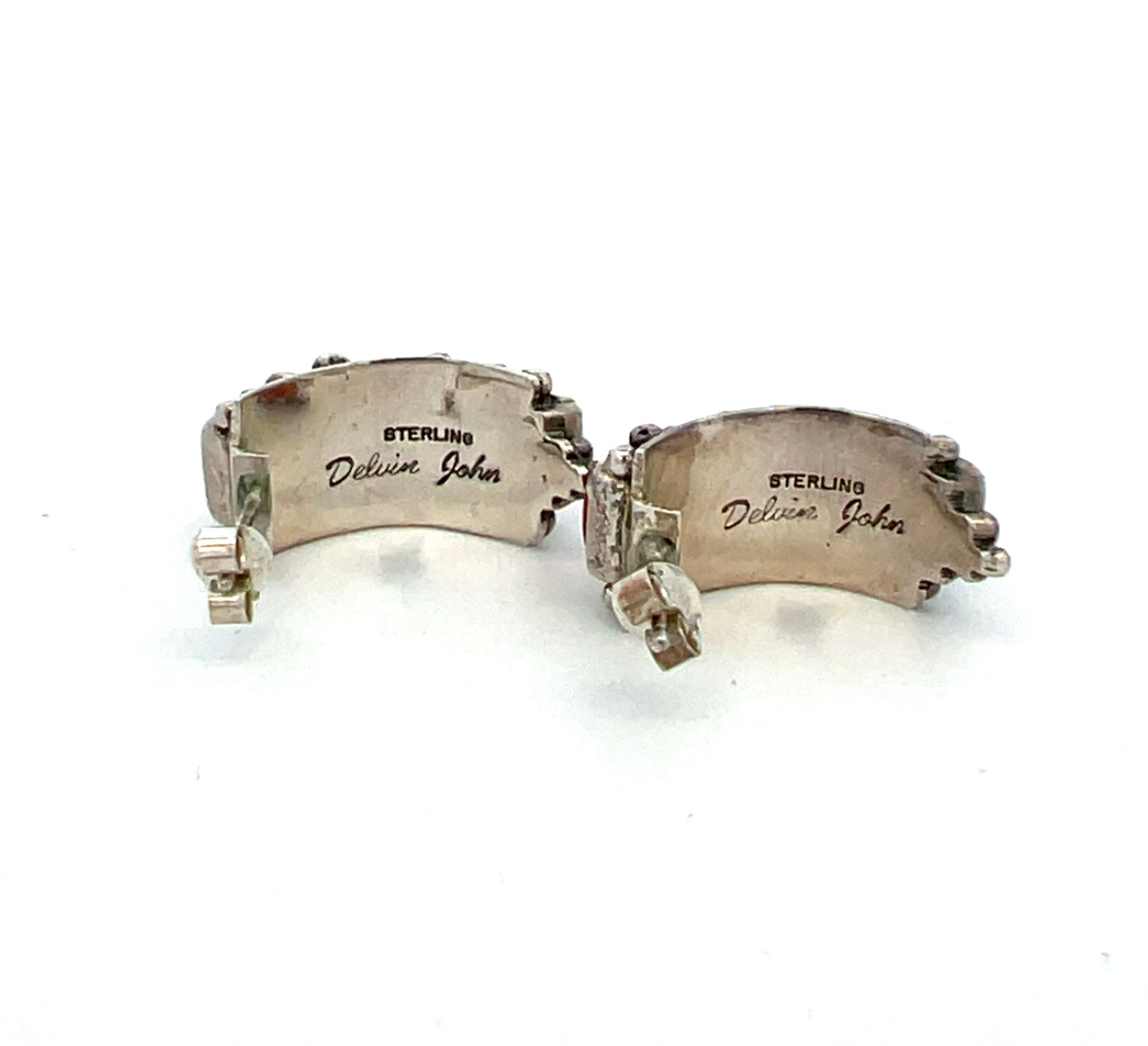 Sterling Silver 'Delvin John' Coral Half Hoop Earrings