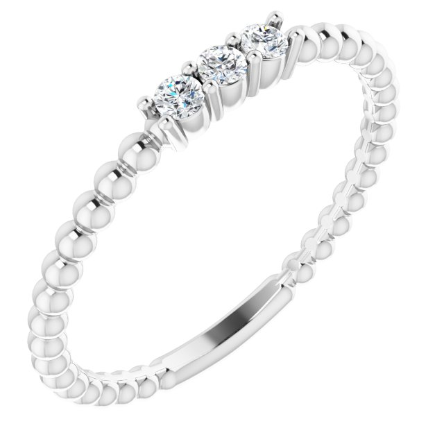 Three Diamond Accent Stacking Ring with Beaded Band