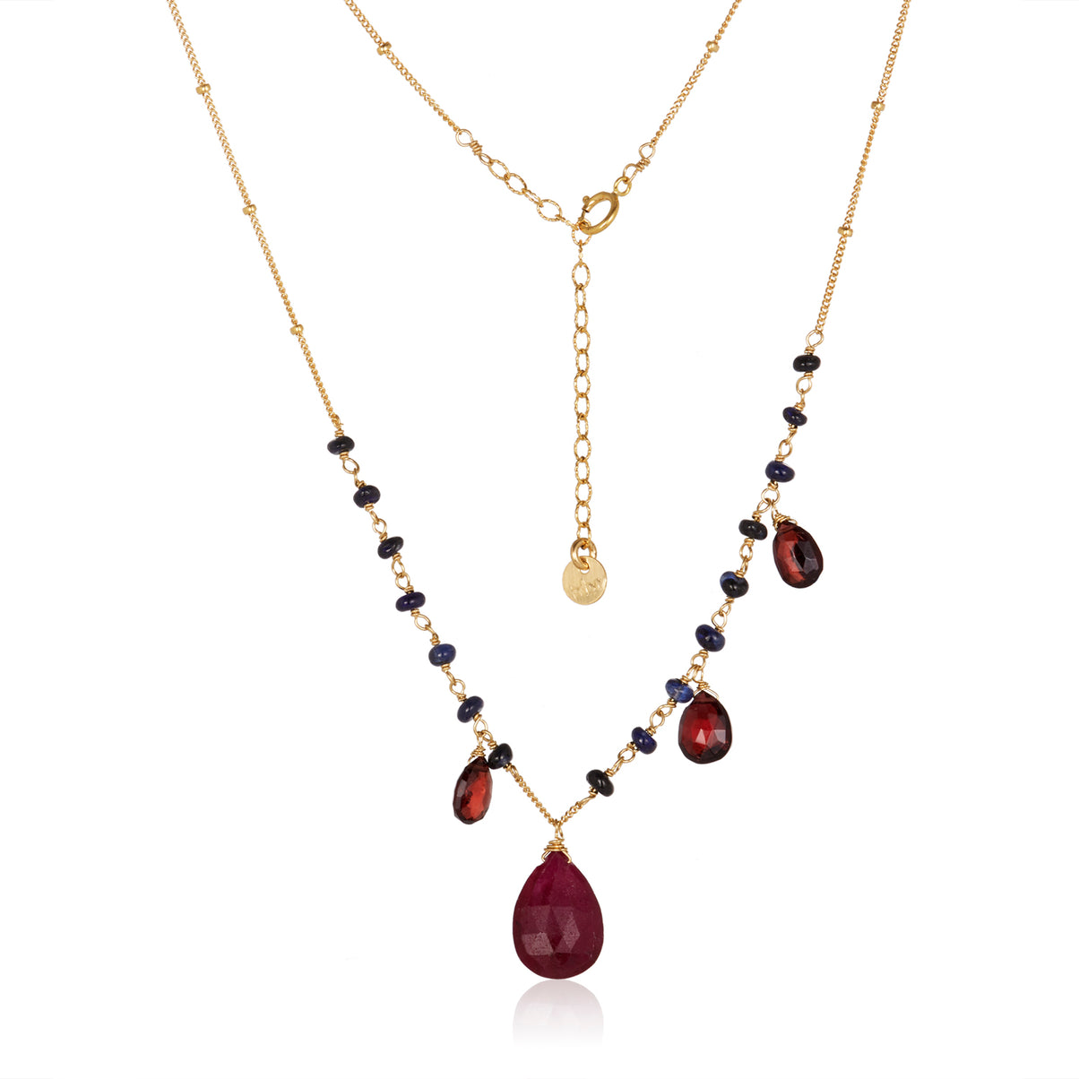 Ruby Pear Faceted with Garnet Accent Necklace