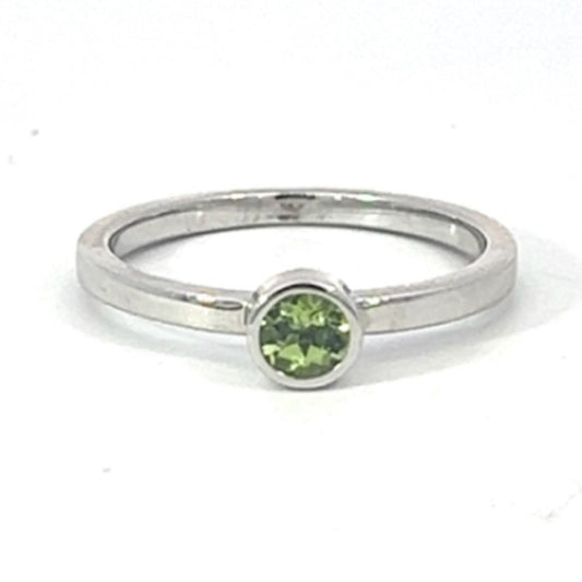 Peridot Gemstone Round Bezel Set Stacking Ring