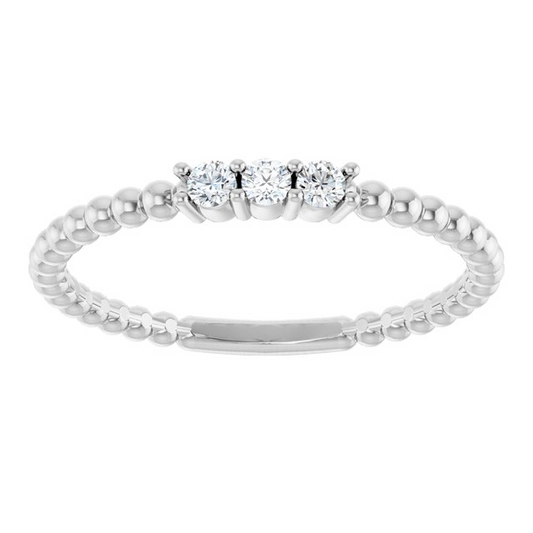 Three Diamond Accent Stacking Ring with Beaded Band