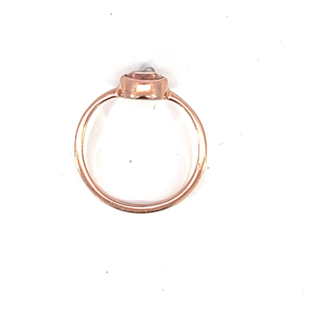 Pink Tourmaline Gemstone Round Bezel Set Stacking Ring