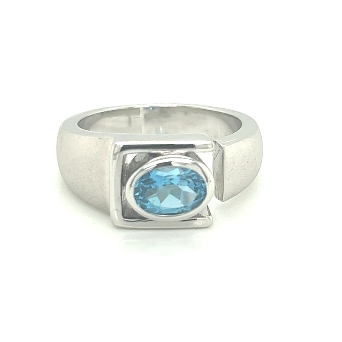 Oval Blue Topaz Bezel Set Ring