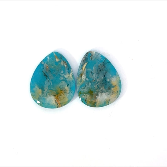 Plummed  Agate with reconsituted Turquoise backing  (Coral Sea Agate) Gemstone