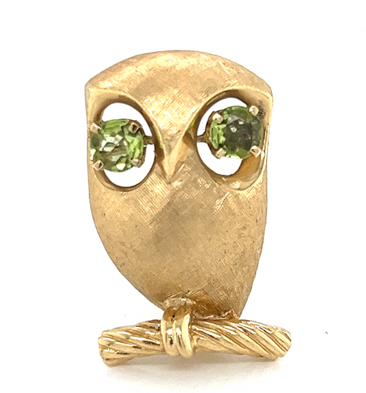 Fun Flirty Vintage Owl Pin with Peridot Eye