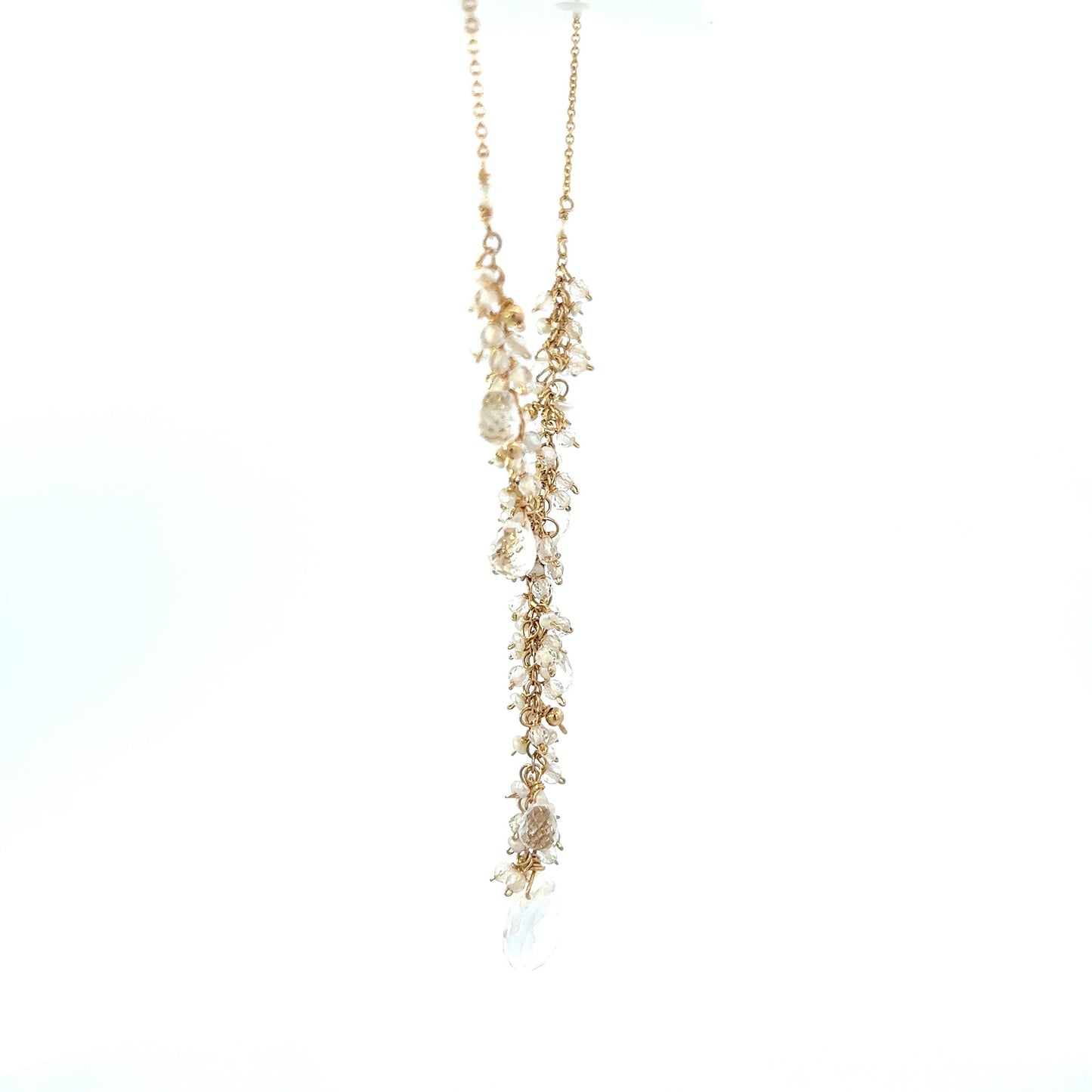 White Topaz Drop With Tiny Seed Pearls Necklace