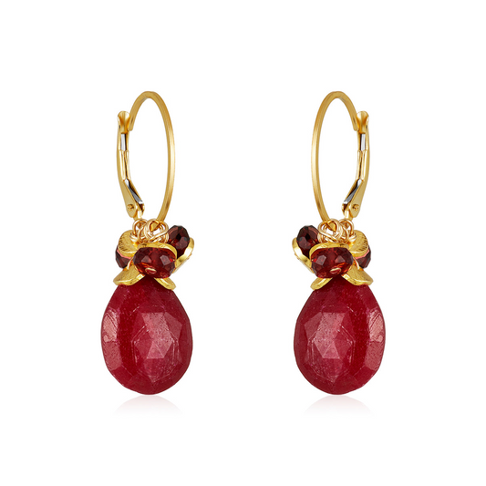 Ruby faceted  briolette Pear Shape Drop Earrings