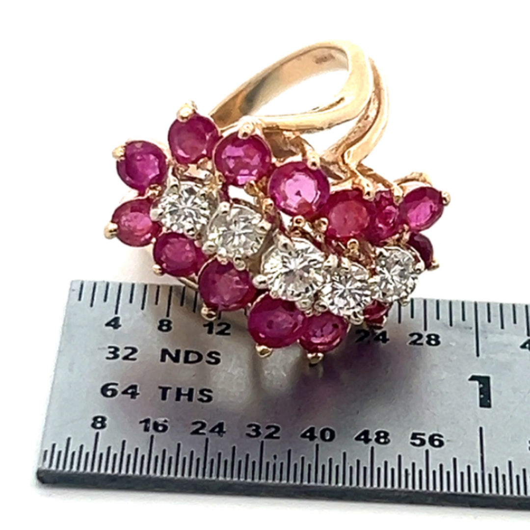 Ruby And Diamond Cluster Ring