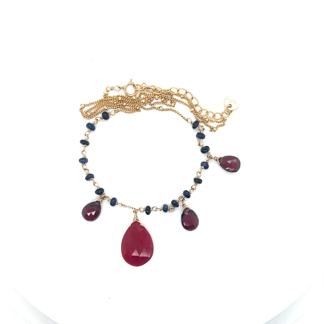 Ruby Pear Faceted with Garnet Accent Necklace