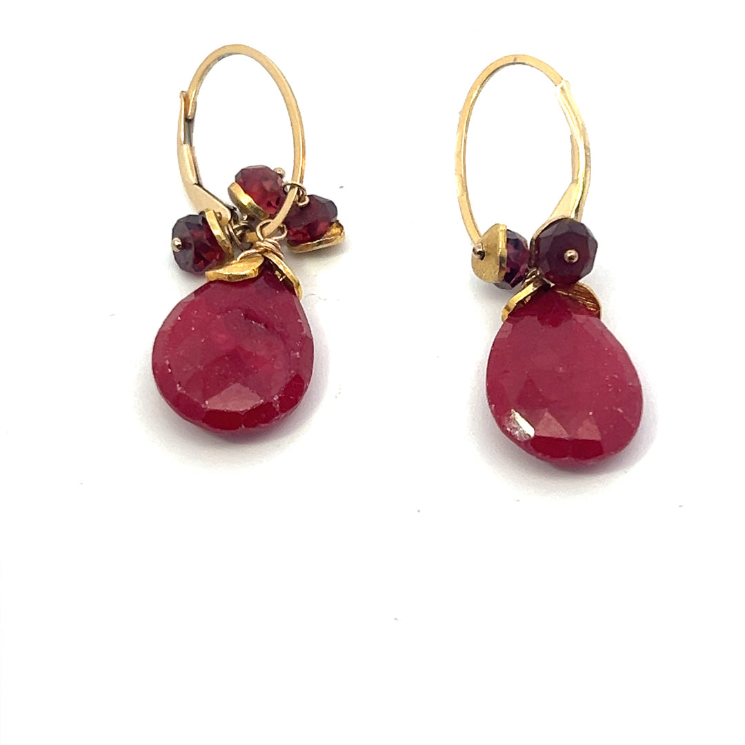 Ruby faceted  briolette Pear Shape Drop Earrings