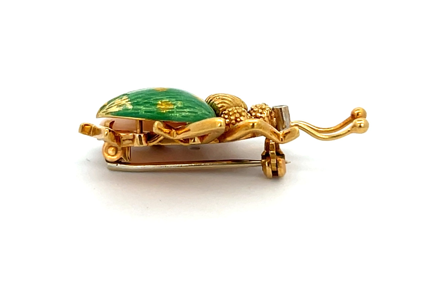 Vintage Coral, Enamel and Diamond Beetle Brooch