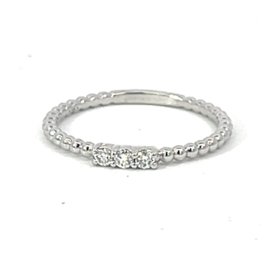 Three Diamond Accent Stacking Ring with Beaded Band