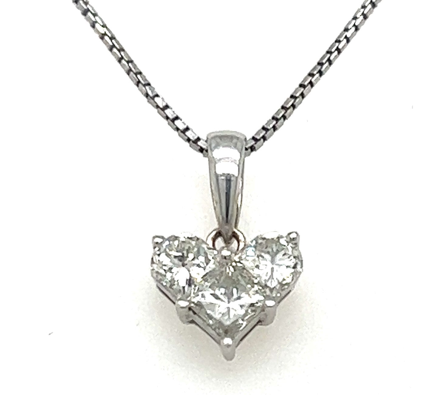 Three Diamonds Forming A Heart Shape Necklace