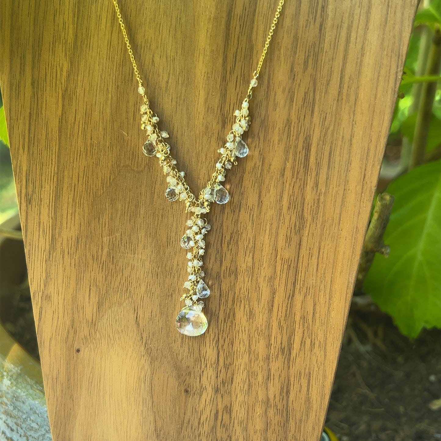 White Topaz Drop With Tiny Seed Pearls Necklace