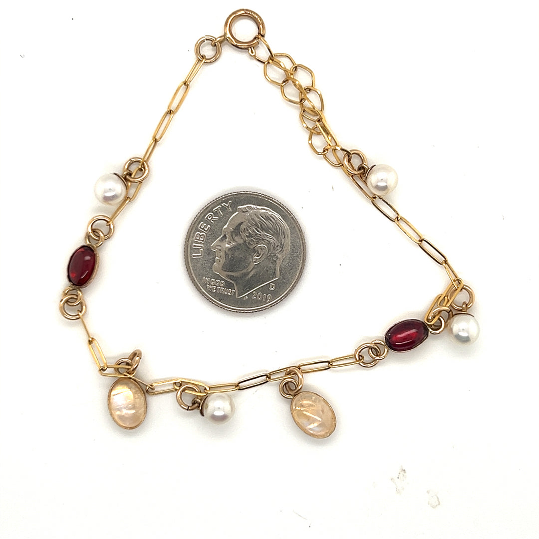 Moonstone, Garnet and Pearl Bracelet