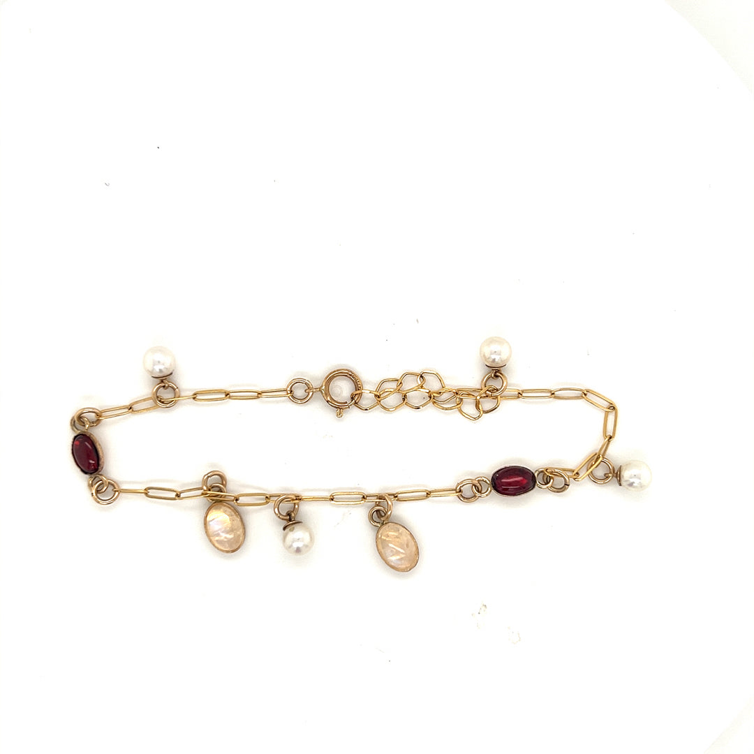 Moonstone, Garnet and Pearl Bracelet