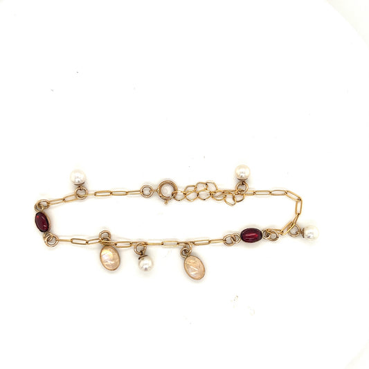 Moonstone, Garnet and Pearl Bracelet