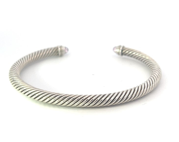 David Yurman Classic Cable Cuff Bracelet With Amethest Tip And Diamonds