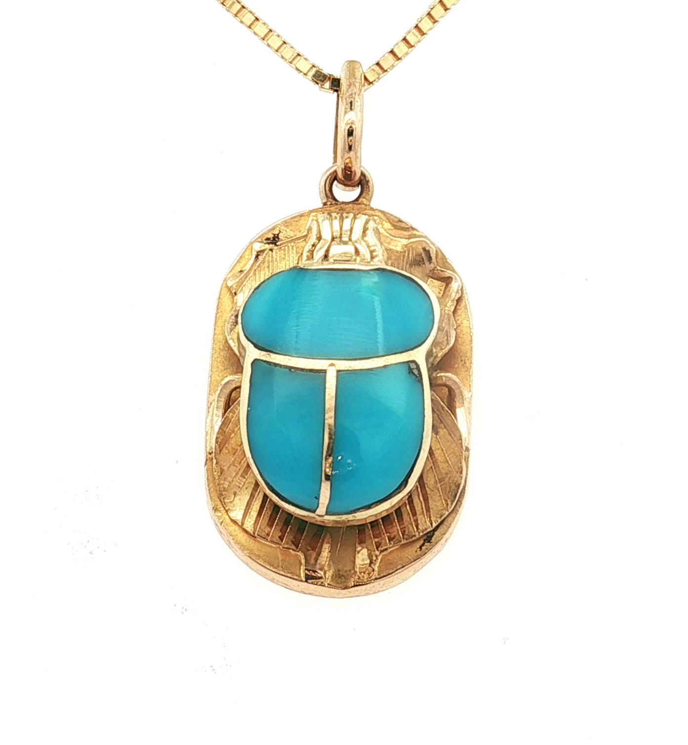Vintage Gold Scarab Turquois Inlay Pendant