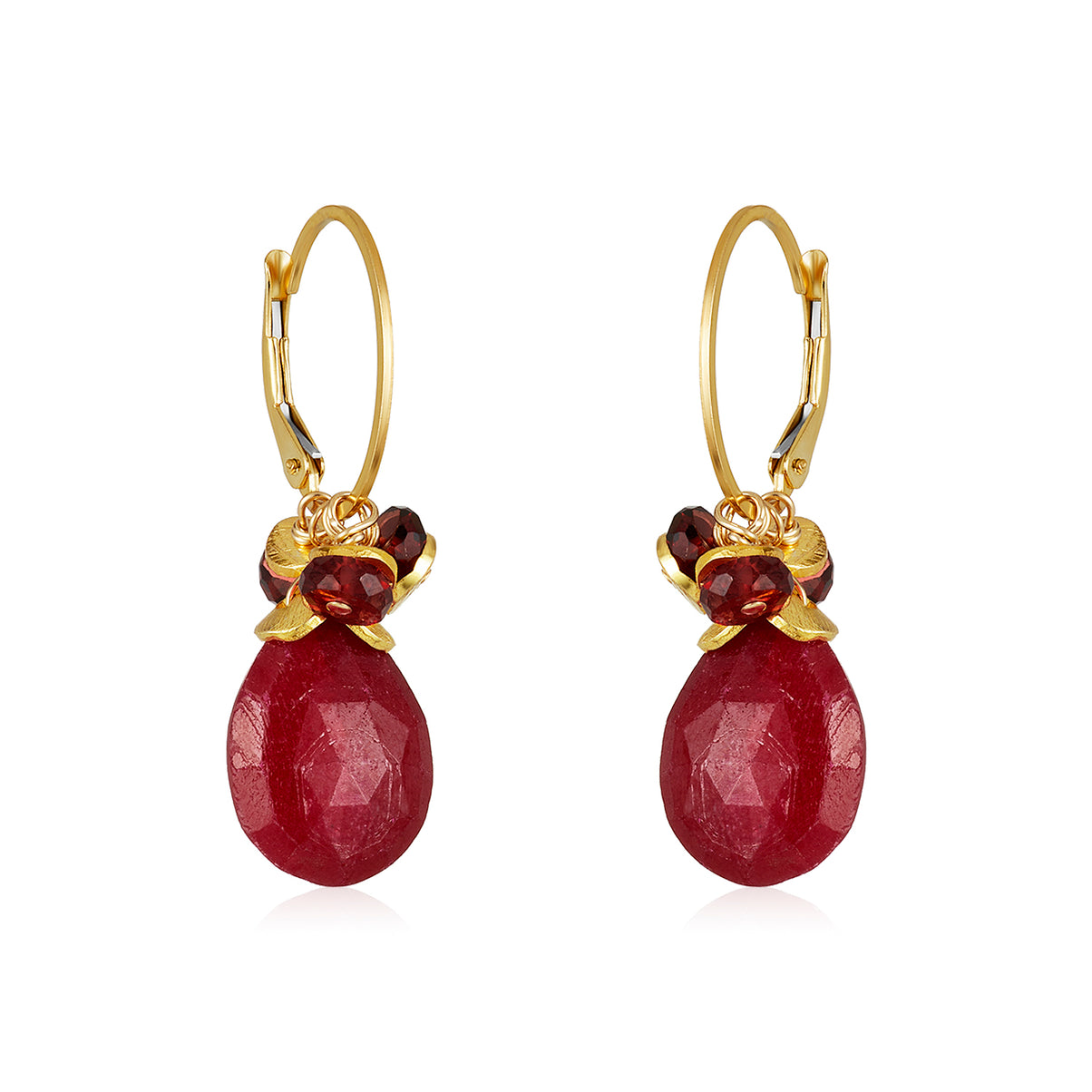 Ruby faceted  briolette Pear Shape Drop Earrings