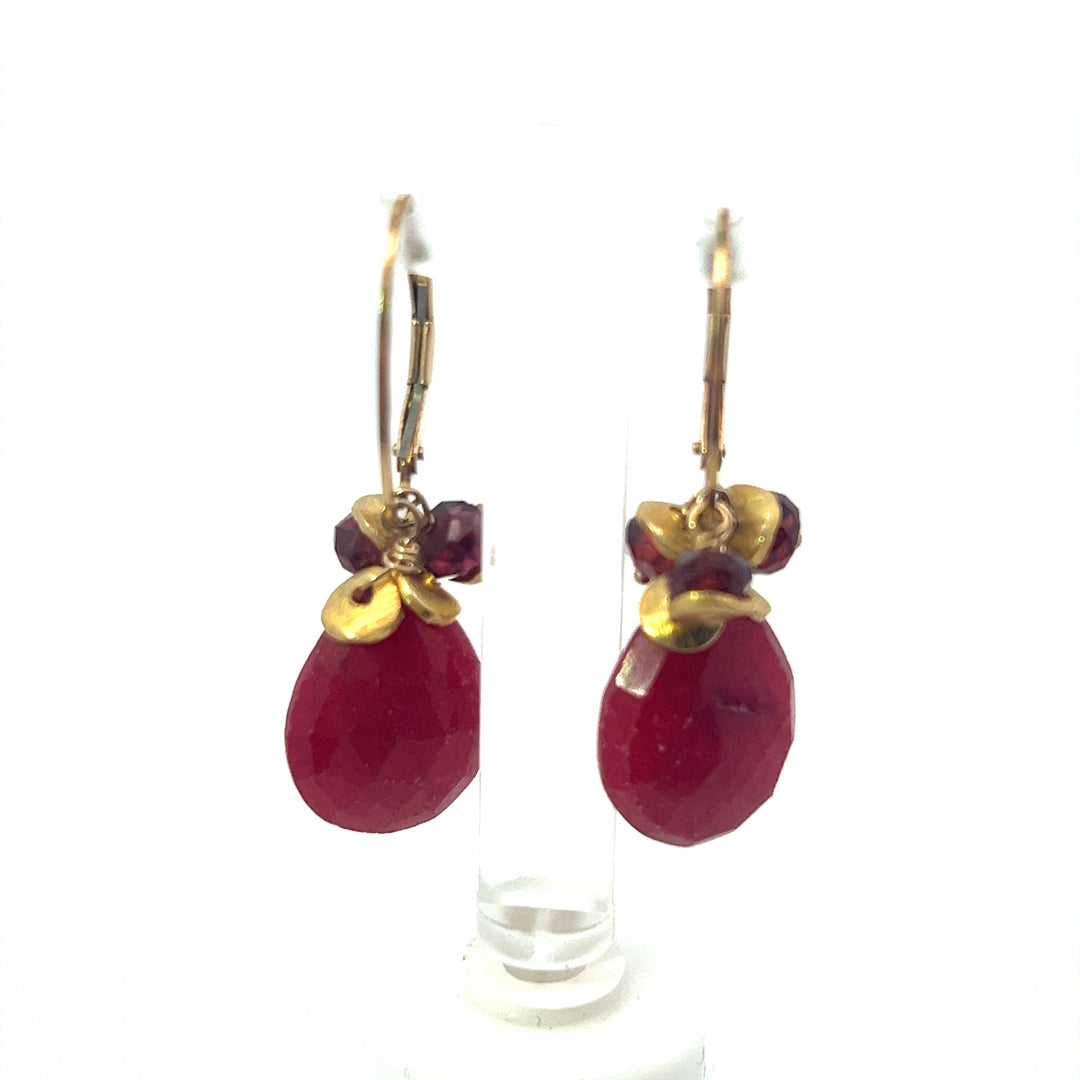 Ruby faceted  briolette Pear Shape Drop Earrings