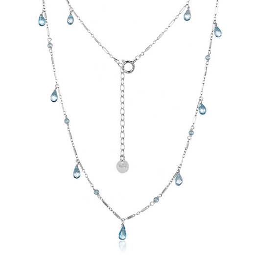 Tear Drop Blue Topaz and Silver necklace
