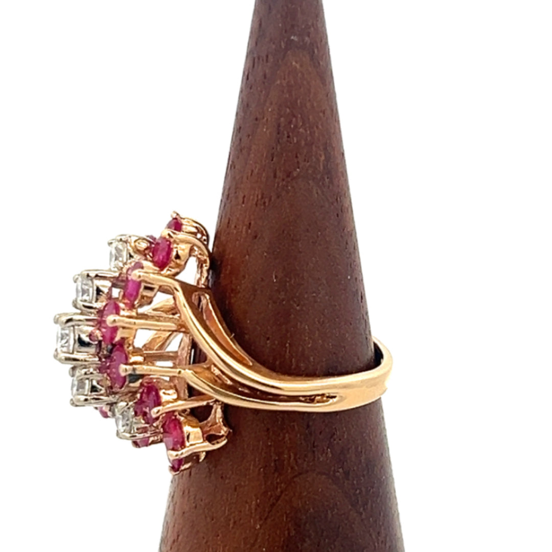 Ruby And Diamond Cluster Ring