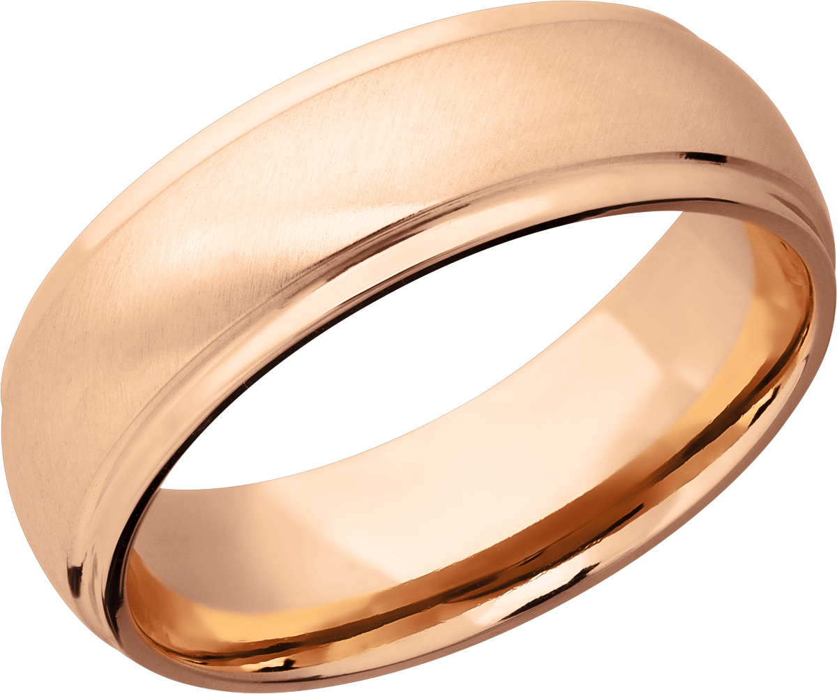14K Rose gold 7mm domed band with grooved edges