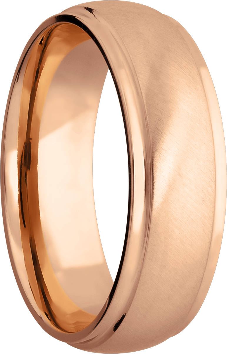 14K Rose gold 7mm domed band with grooved edges