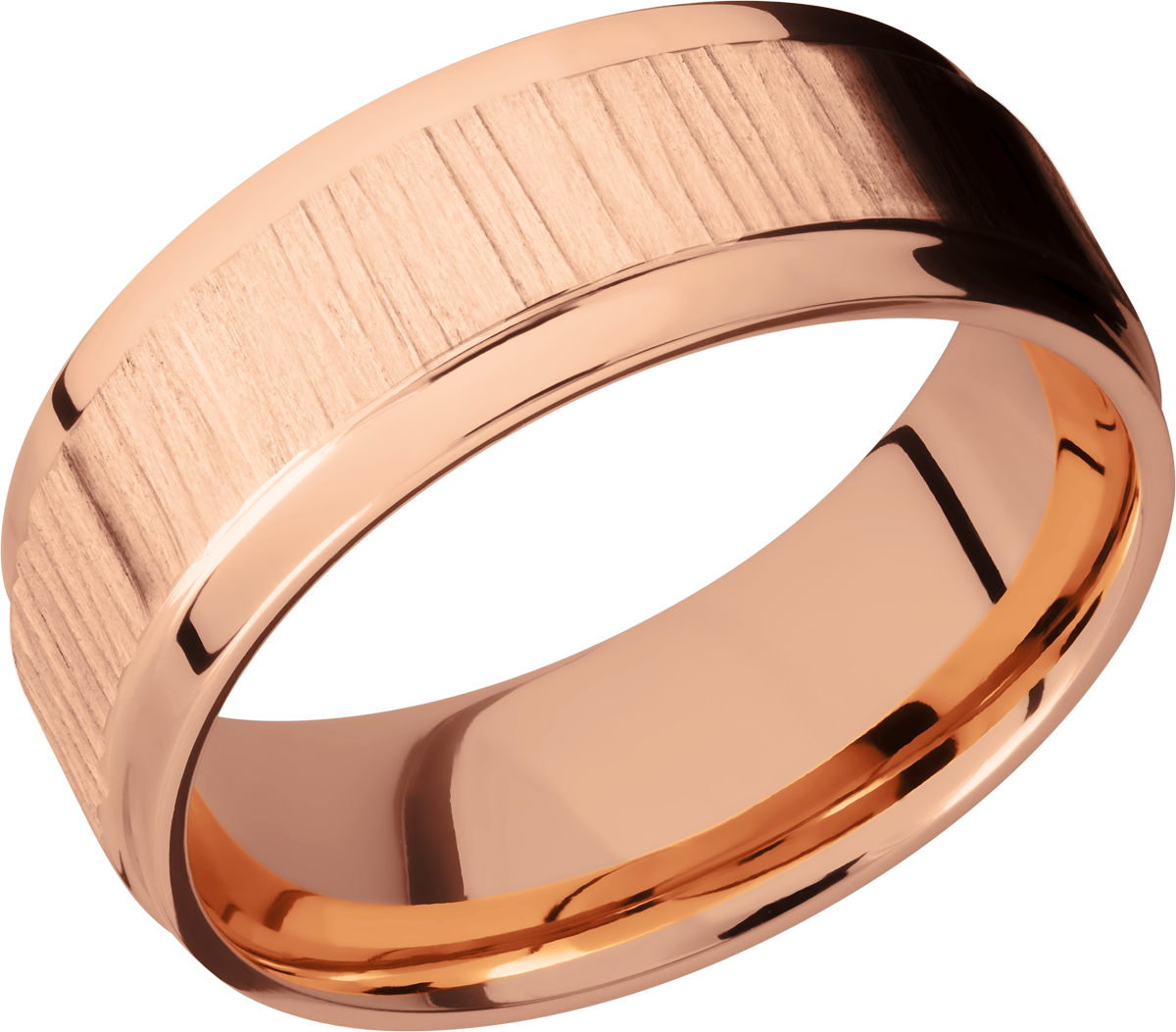 14K Rose gold flat band with grooved edges