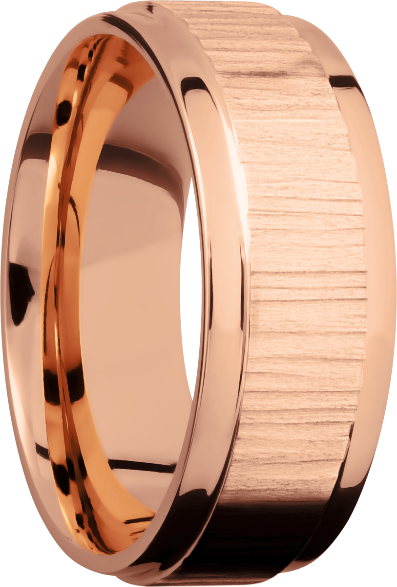 14K Rose gold flat band with grooved edges
