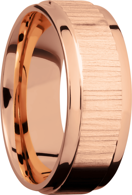 14K Rose gold flat band with grooved edges