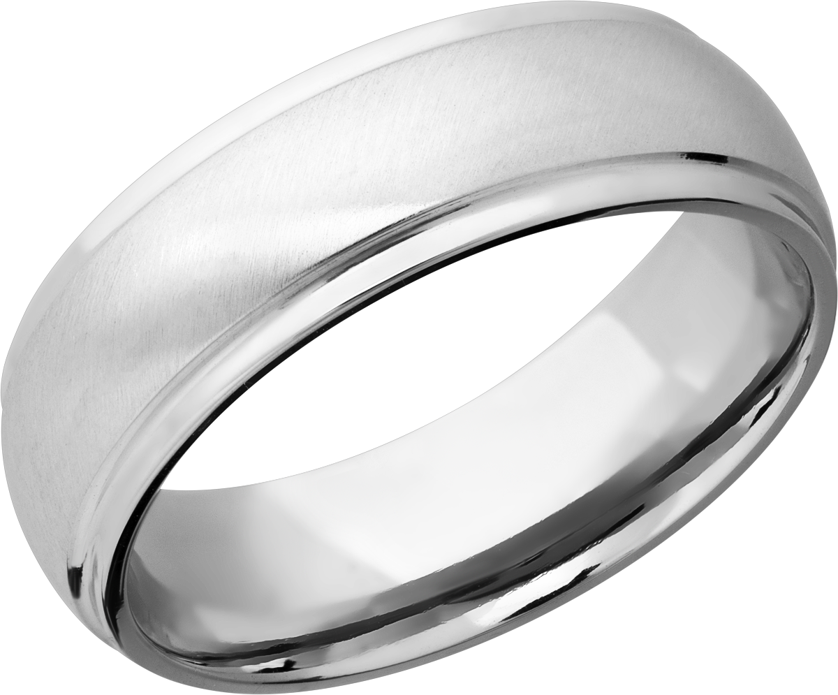 14K White gold domed band with grooved edges