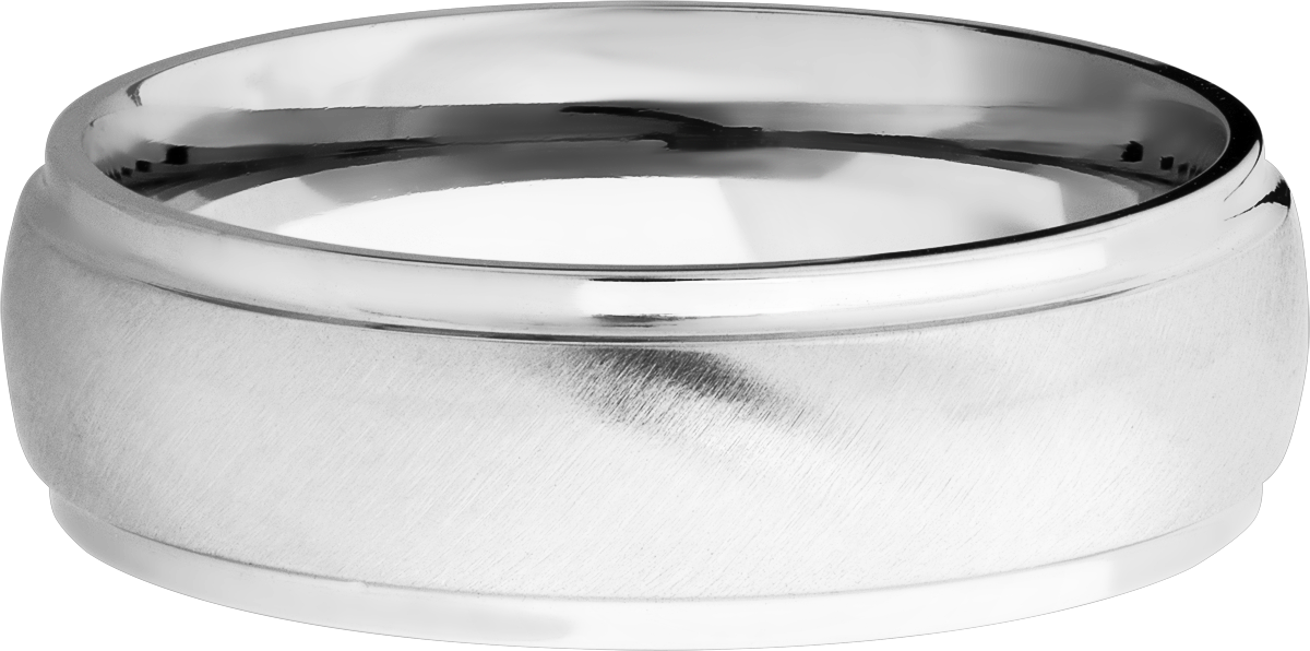 14K White gold domed band with grooved edges