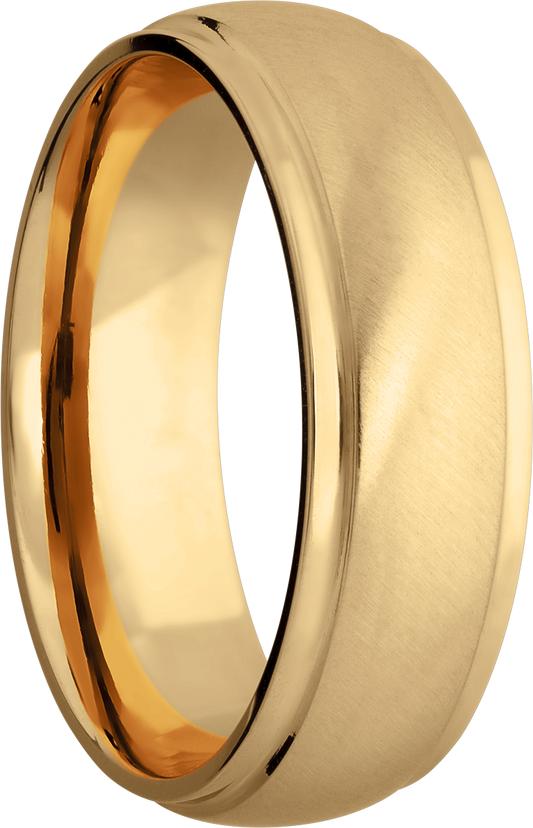 14K Yellow gold 7mm domed band with grooved edges