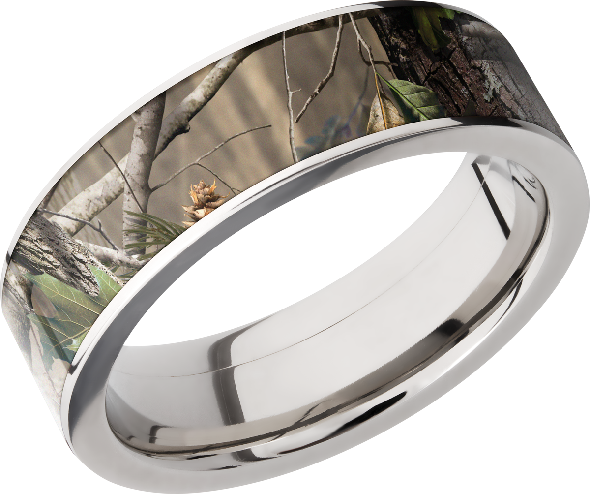 Titanium 7mm flat band with a 6mm inlay of Real Tree APG Camo