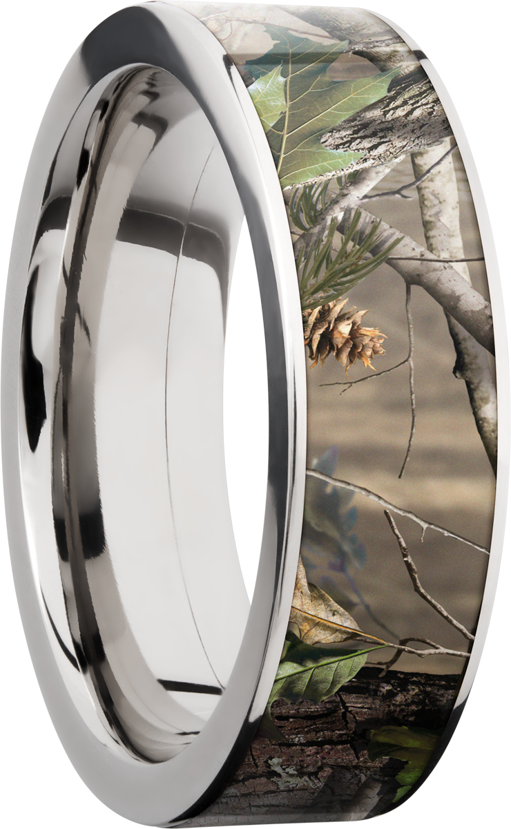 Titanium 7mm flat band with a 6mm inlay of Real Tree APG Camo