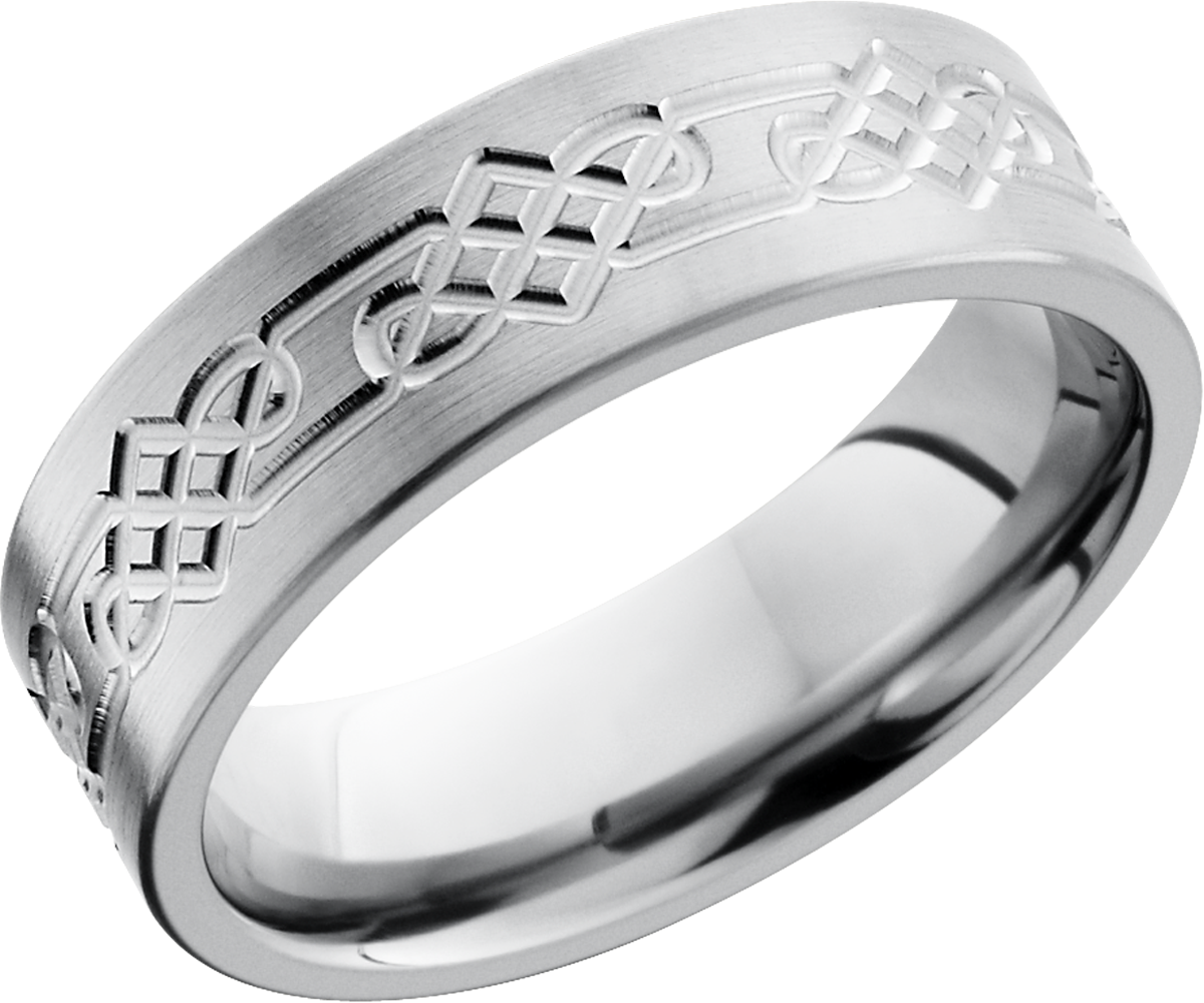 Titanium 7mm flat band with a laser-carved celtic loop pattern