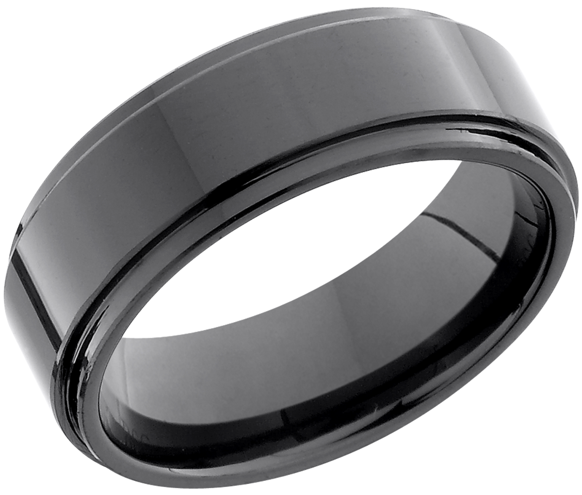 Tungsten Ceramic 8mm flat band with grooved edges