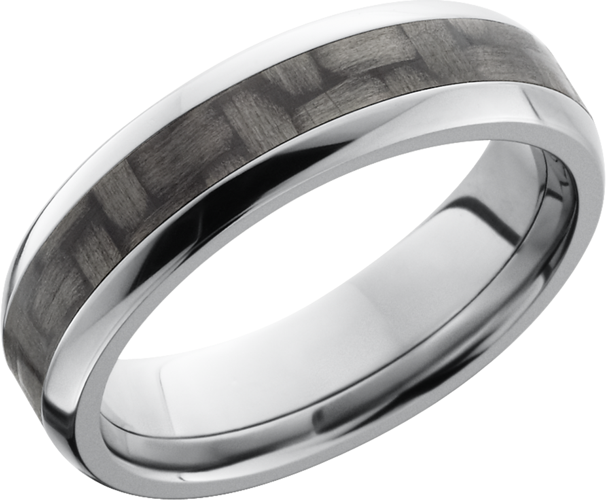 Titanium 6mm domed band with a 3mm inlay of black Carbon Fiber