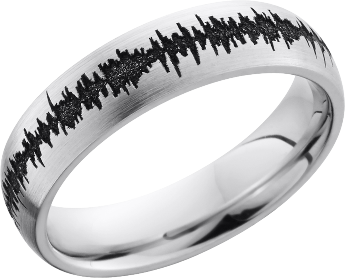 Cobalt chrome 4mm domed band with a laser-carved soundwave