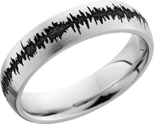 Cobalt chrome 4mm domed band with a laser-carved soundwave