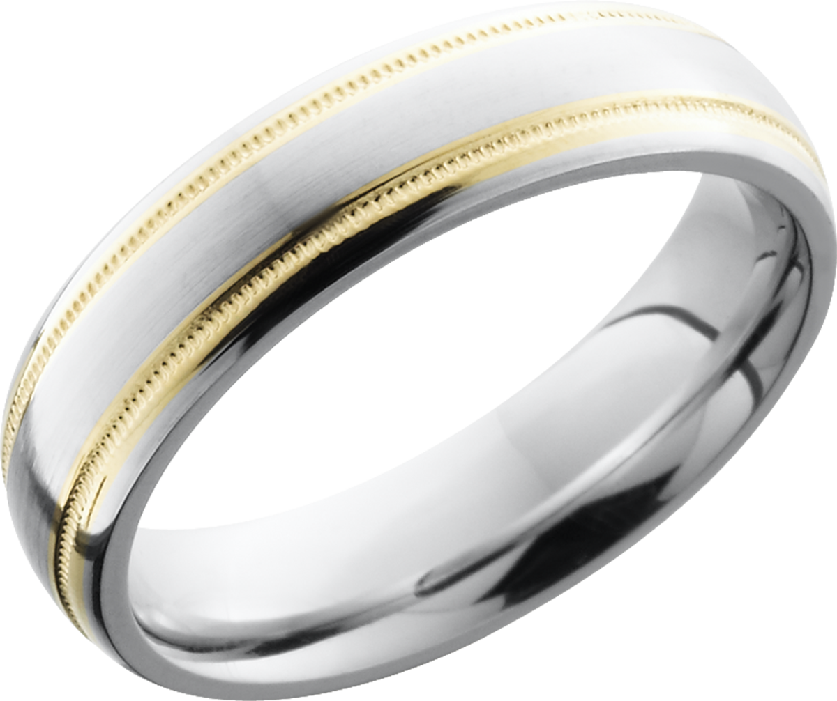 Cobalt chrome 6mm domed band with 14K Yellow Gold reverse milgrain detail