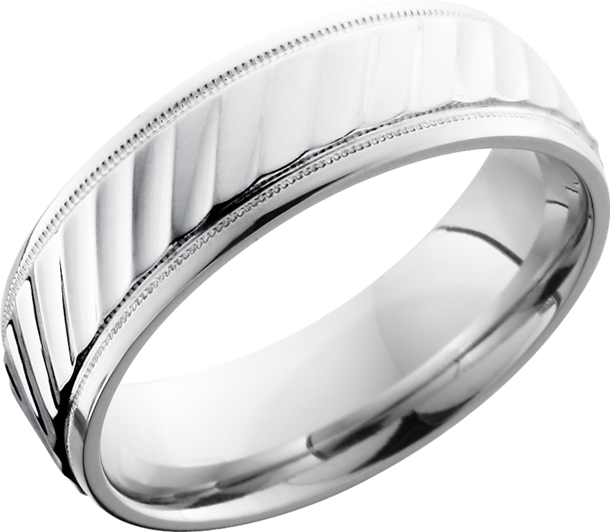 Cobalt chrome 7mm beveled band with striped pattern