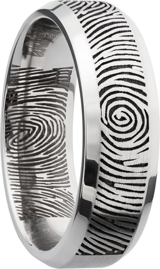 Cobalt chrome 7mm beveled band with a laser-carved fingerprint
