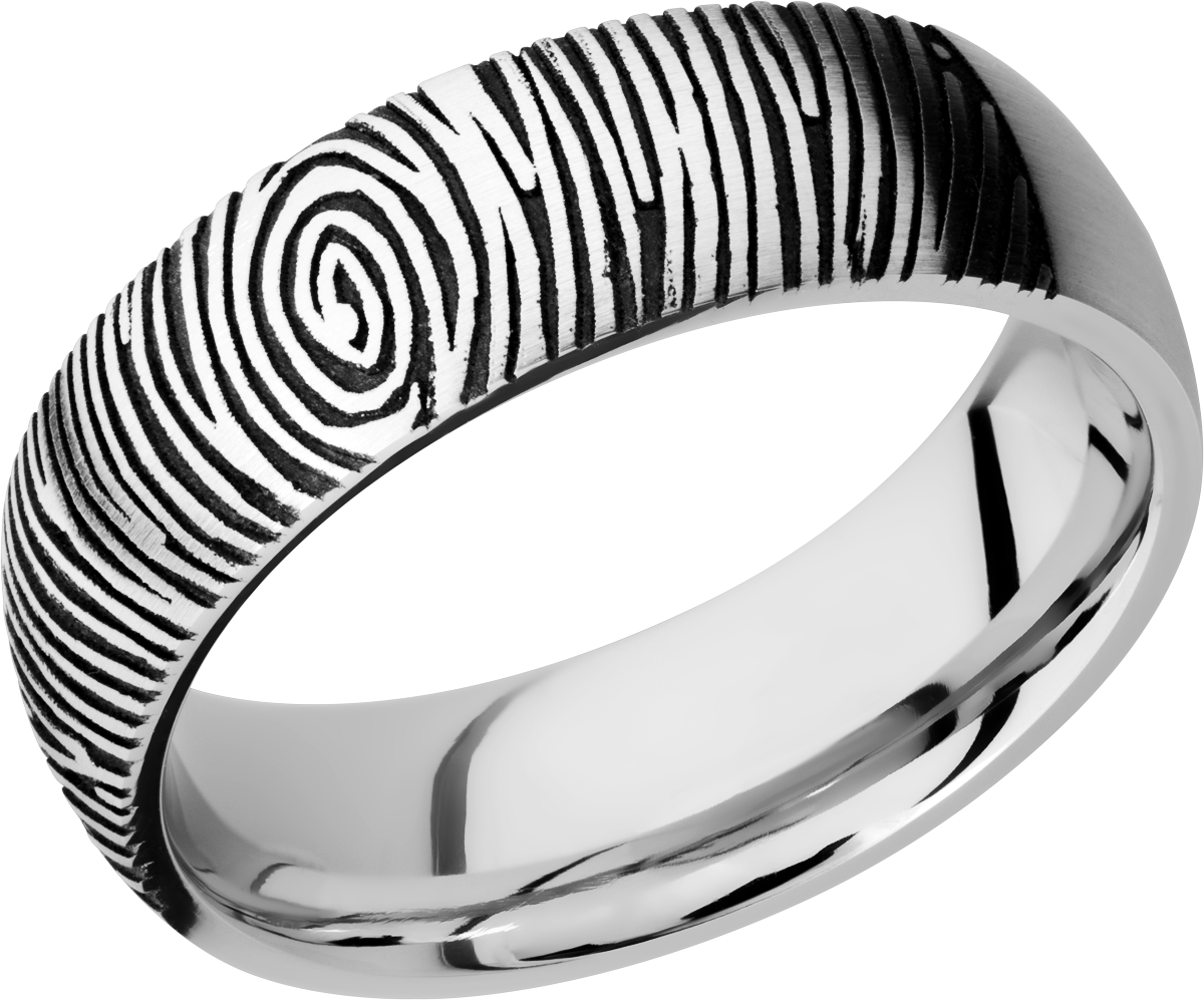 Cobalt chrome 7mm domed band with laser-carved fingerprint